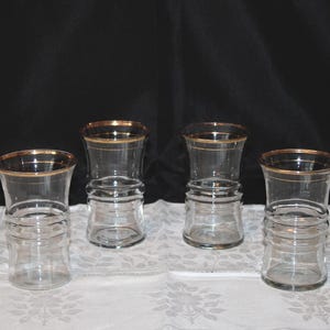 Vintage Gold Rimmed Anchor Hocking Ribbed glassware, juice, cocktail, water glass, unique, collectible drinking glass wedding gift, present