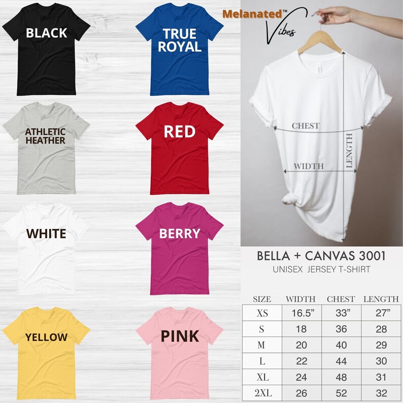 K&ouml;nnte beinhalten: Gr&ouml;&szlig;entabelle f&uuml;r Bella + Canvas 3001 Unisex Jersey T-Shirt mit Ma&szlig;en in Zoll. Die Tabelle zeigt die Gr&ouml;&szlig;e, Breite, Brustumfang und L&auml;nge des Shirts in verschiedenen Gr&ouml;&szlig;en, darunter XS, S, M, L, XL und 2XL. Die Tabelle wird auf wei&szlig;em Hintergrund mit schwarzem Text angezeigt.