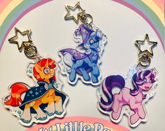 Breloques double face Sunburst, Starlight, Trixie 2,5 pouces - My Little Pony : L'amitié, c'est magique