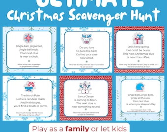 Ultimate Christmas Scavenger Hunt Game, Indoor Treasure hunt clues, Printable Christmas game, Endless Entertainment for Kids + BONUS GAME