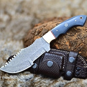 Damascus Steel Tracker Knife 10&quot;, Damascus Steel Hunting Knife, Full Tang, Damascus Handmade Gift for Men in USA/Gift for Him/Her
