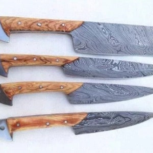 Handmade Damascus Chef Set of 4Pieces With Leather,Damascus Cutlery Knives Set, Full Kitchen Set,Comping knives/Gift On Every Happy Festival