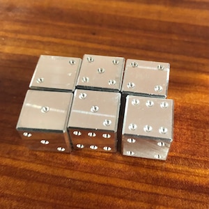 CNC Machined Aluminum Dice Made in the USA. Set of 6. 6 Sided 1/2 inch Aluminum Dice.