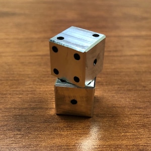 2 CNC Machined Aluminum Dice With Black Painted Dots. Made in the USA. Set of 2. Six-Sided 1/2 inch Aluminum Dice Painted.