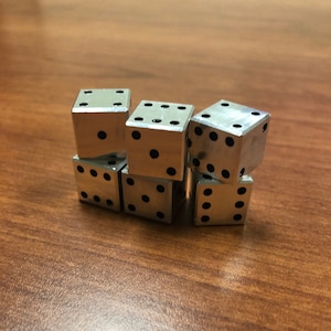 6 CNC Machined Aluminum Dice With Black Painted Dots. Made in the USA. Set of 6. Six-Sided 1/2 inch Aluminum Dice Painted.