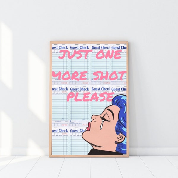 Unframed Just One More Shot Pop Art Guest Check Wall Art For Bar, Bedroom, Kitchen, Dorm Room Pink Preppy Wall Art, Photo Collage