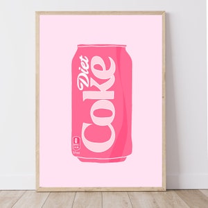 Pink Preppy Diet Cok Wall Art, Preppy room decor, dorm room art, trendy wall art, teen bedroom art, printable art