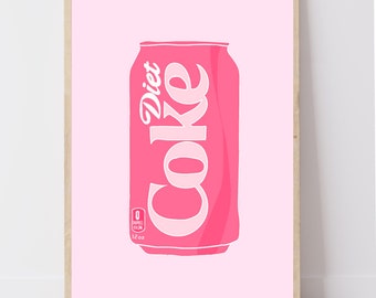 Pink Preppy Diet Cok Wall Art, Preppy kamer decor, slaapzaal kunst, trendy muur kunst, tiener slaapkamer kunst, afdrukbare kunst