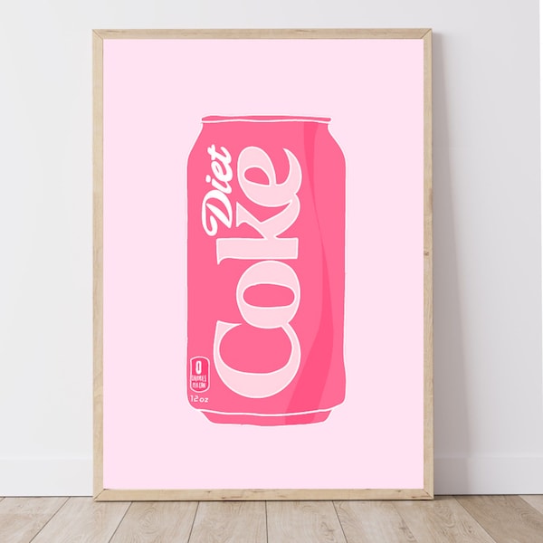 Pink Preppy Diet Cok Wall Art, Preppy room decor, dorm room art, trendy wall art, teen bedroom art, printable art