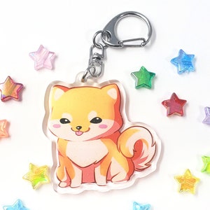 Shiba Inu Acrylic Dog Breed Keychain | Cartoon Art Style Double-Sided Epoxy Charm with Glitter | Kawaii Cute Puppy Lover Gift