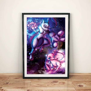 Mew and Mewtwo Pokemon 11x17 Print,  in 2023