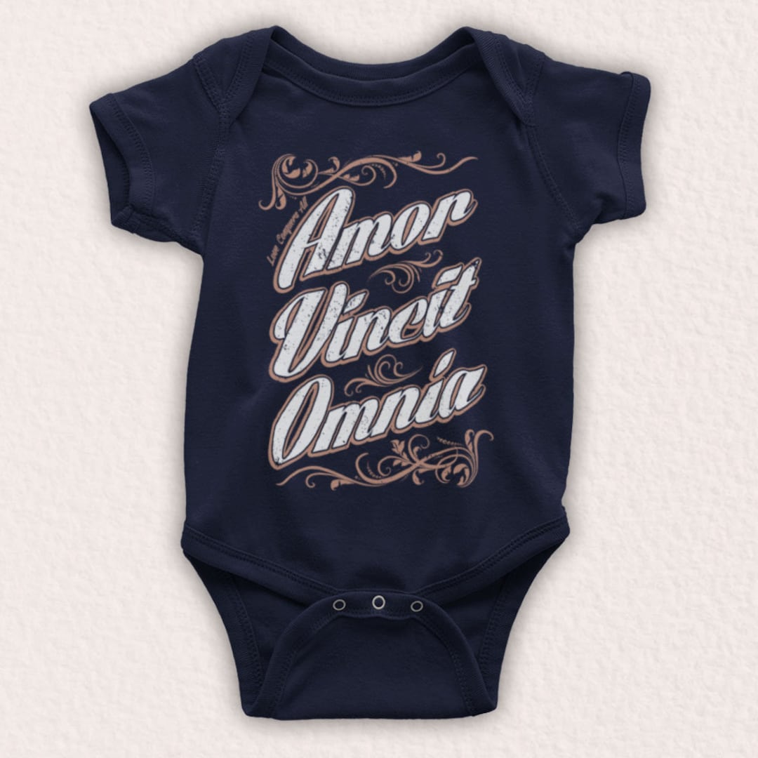 Amor Vincit Omnia Love Conquers All Latin Phrase Unofficial Baby Grow