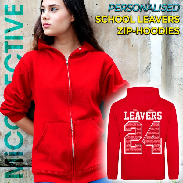 Personalised 2024 School Leavers Zip Hoodies Your Class Names Customised Bespoke Hoodie All Sizes And Colours