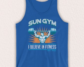 Sun Gym I Believe In Fitness Miami Florida Workout Bodybuilding Unofficial Unisex Tank Top Vest Choose From 9 Colour Options