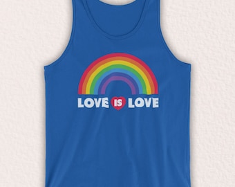 Love Is Love LGBT Pride Gay Pride Equal Rights Rainbow Heart Flag Unofficial Unisex Tank Top Vest Choose From 9 Colour Options