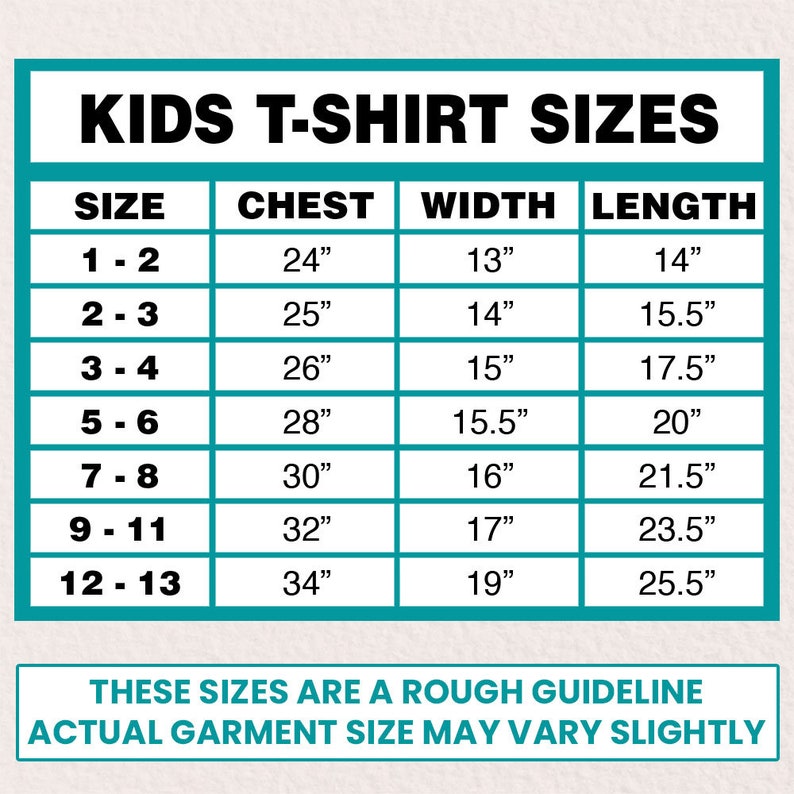 Women's T-Shirt Size Chart MiCollective Etsy Store