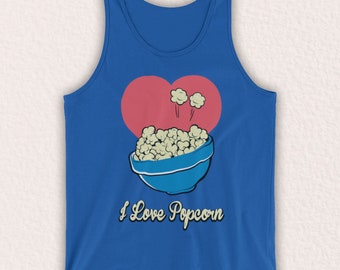 I Love Popcorn Slogan Cinema Snack Treat Lover Sweet Salted Unofficial Unisex Tank Top Vest Choose From 9 Colour Options
