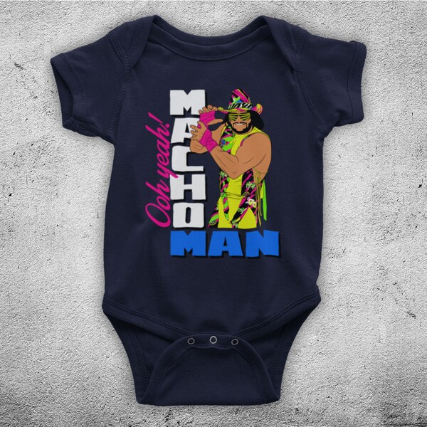 Macho Man Randy Savage Ooh Yeah! 80s Iconic Wrestler Wrestling Illustration Baby Babygrow One Piece Bodysuit All Sizes And Colours