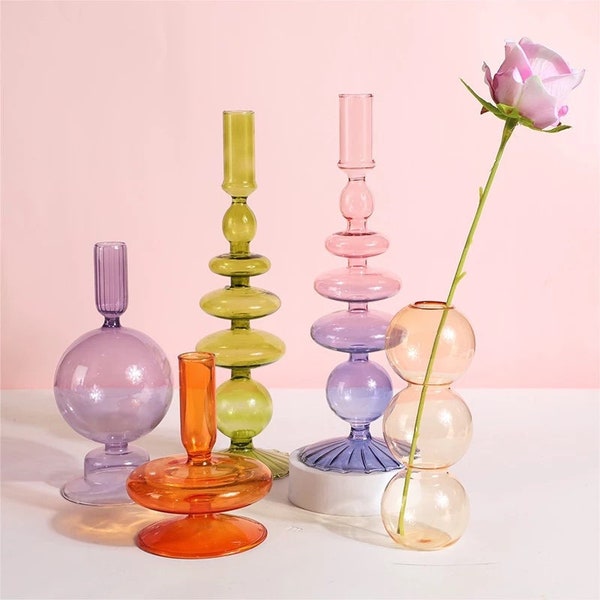 Funky Glass Vases for Flowers | Blossom Collection - Modern Flower Candle Holder Decoration Home & Kitchen