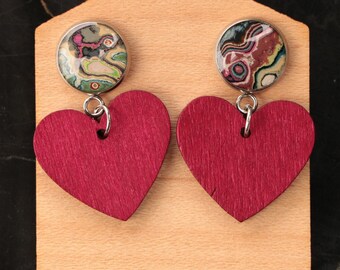 【117】ハートのイヤリング／マーブル模様 117】ハートのイヤリング／マーブル模様