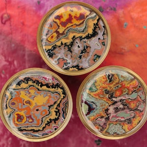 Marbled Graffiti Furniture Pulls - A Matching Pair in Brushed Gold Hardware