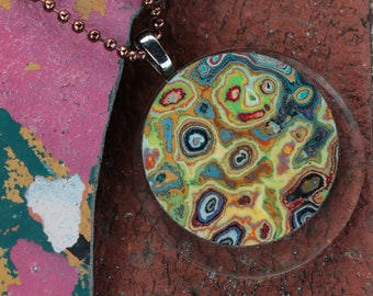 Gemstone Graffiti Paint Necklace on a Ball Chain Necklace - Reclaimed Street Art