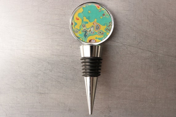 Wine Bottle Stopper for Display & Gifting Gemstone Graffiti Wine Stopper in Turquoise