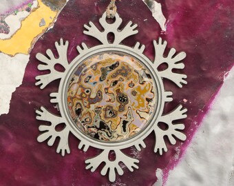 Polished Graffiti Snowflake Christmas Ornament - Silver Tone Hanging Ornament - Tree Decoration &quot;Myrrh&quot;