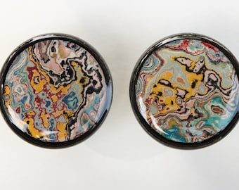 Marbled Graffiti Furniture Pulls - A Matching Pair in Oil Rubbed Bronze Hardware