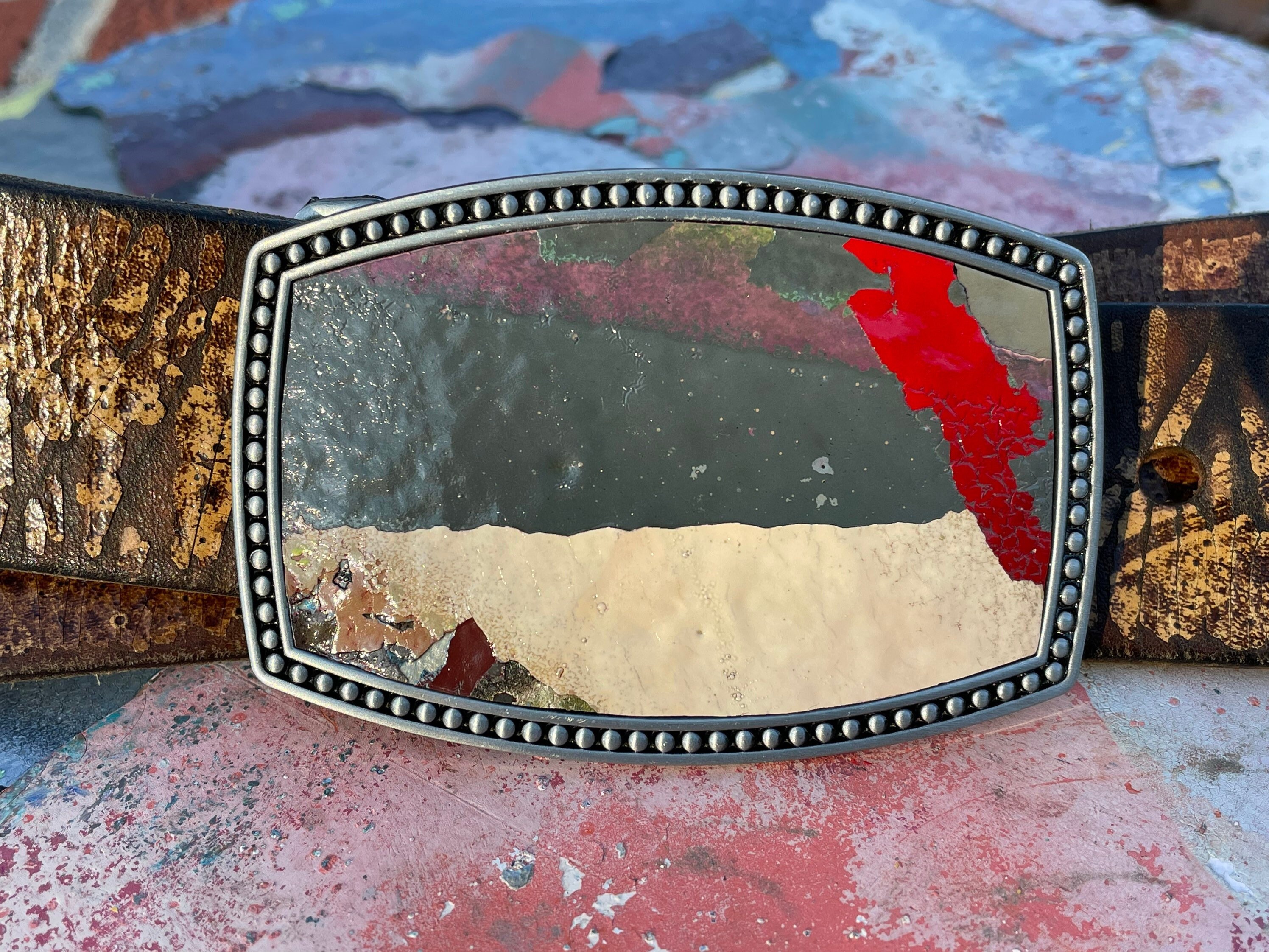 Recycled Graffiti Belt Buckle - Upcycled Street Art Pewter 