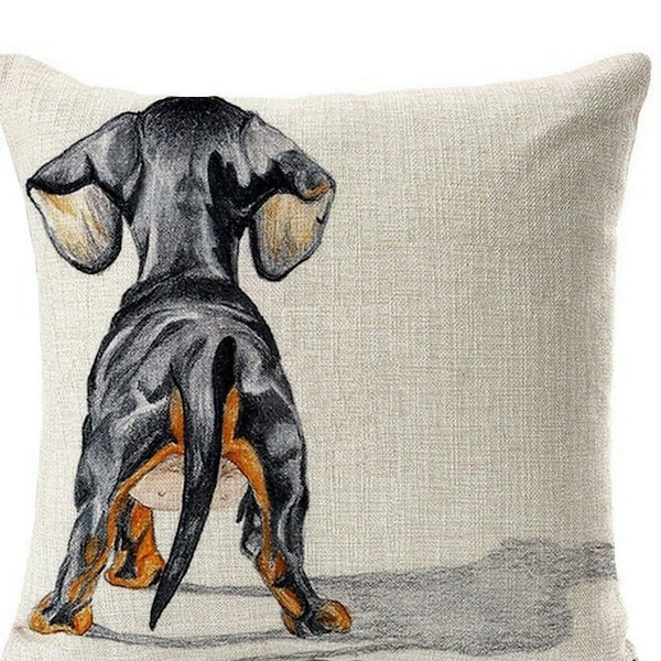 Linen Dachshund Dog Decorative Cushions Scatter Cushion Sausage Dogs Cushion Cover Only or Full Cushion(45x45cm)Ideal Gift For any Dog Lover