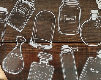 Clear Bottle Stickers:  for Vintage Journals, Scrapbooking Craft Decals, 30 Pack
