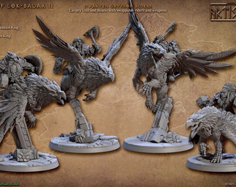 Dwarf Gryphon Riders | Artisan Guild | Defenders of Lok-Badar | 3d Printed | 4k Resin | DnD | Tabletop | RPG | Fantasy | 32mm