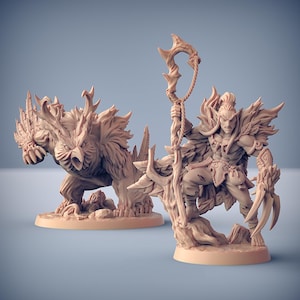 Wood Druid w OwlBear Form | Artisan Guild | Deepwood Alfar | 3d Printed | 4k Resin | Dungeons and Dragons | Tabletop | RPG | Fantasy | 32mm