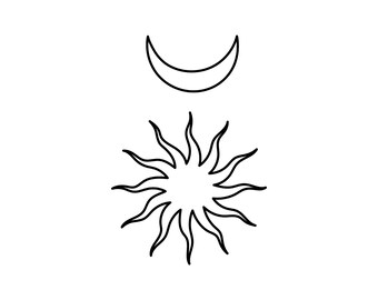 Mystical Sun and Moon SVG Cut Files, Hand Drawn Celestial Symbols, Boho Line Art
