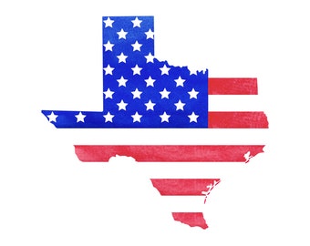 Texas State Map: American Flag Watercolor Clipart (PNG)