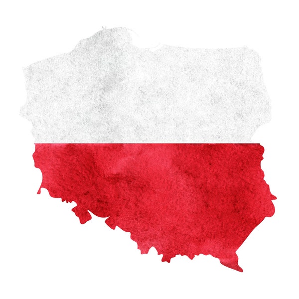 Poland Map Watercolor Clipart, Poland Flag PNG, Poland Print, Map with Flag, Sublimation Designs, Hand Painted, Commercial Use