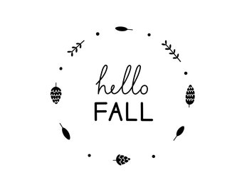 Hello Fall Wreath SVG: Autumn Hand Lettering, Cricut Files (Commercial Use)