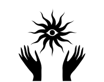 Spiritual Eye SVG Cut Files, Hand Drawn Mystical Sun & Hands, Boho Line Art