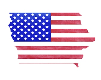 Iowa State Map Print: American Flag Watercolor (Instant Download)