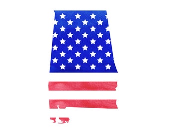 Alabama State Map: American Flag Watercolor Clipart (PNG, Instant Download)