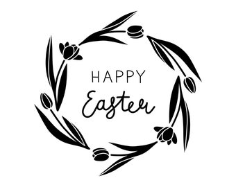 Happy Easter Tulip Wreath SVG: Floral Circle Frame Cut File