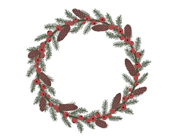 Weihnachtskranz Clipart: Tannenzweig, Tannenzapfen SVG (Kommerzielle Nutzung)