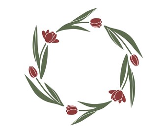 Tulip Wreath SVG: Hand-Drawn Floral Circle Frame (Cut Files)