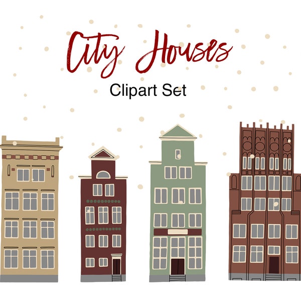 City House Clipart, Winter House Png, Canal House Clipart, Hand Drawn Png, Holiday Clipart, Christmas Town, Town Houses Png, Commercial Use