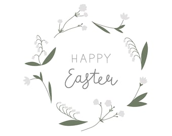 Happy Easter Floral Wreath SVG Clipart: Hand-Lettered (Commercial Use)
