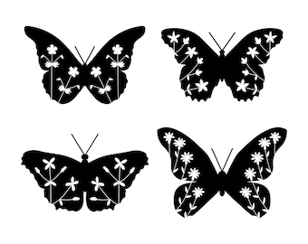 Flower Butterfly SVG Bundle: Silhouette Clipart (PNG, EPS)