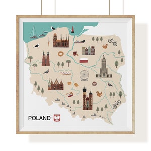 Pologne, Сountry Map Illustrated, Pologne Poster, Map Print, Travel Map, Wanderlust Design, Digital Download, Commercial Use