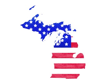 Michigan State Map: American Flag Watercolor Clipart (PNG, Instant Download)
