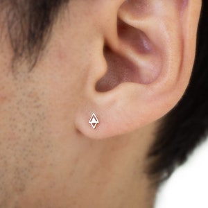 14K Gold Diamond Triangle Stud Earring: Geometric Tragus Helix Flat Back